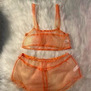 Two piece , sheer orange lingerie set